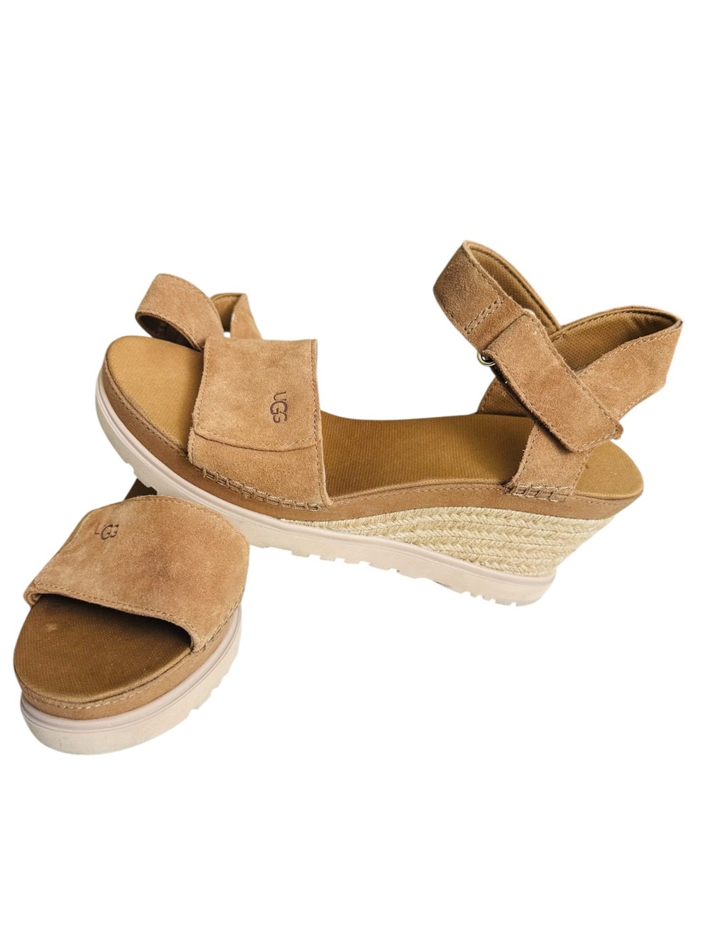 UGG Women’s Size 9 Goldenstar Suede Espadrille Wedge Sandals Brown Tan